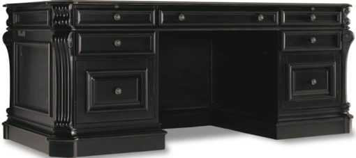 Hooker Furniture Black Home Office Telluride 76" Executive Desk With Leather Panels