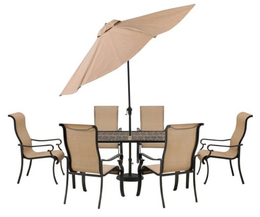 Hanover Brigantine Collection 7-Piece Dining Set with Cast-Top Table and 9 Ft. Umbrella