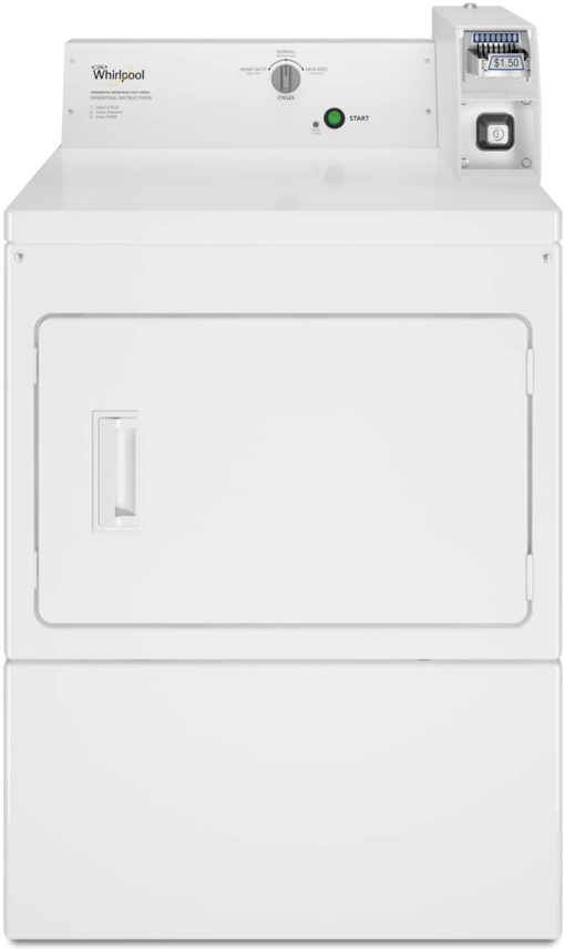 Whirlpool 27" White Commercial Gas Super-Capacity Dryer, Coin-Slide And Coin-Box