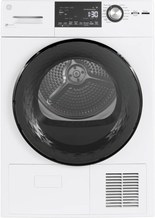 GE 4.1 Cu. Ft. White Smart Front Load Ventless Condenser Electric Dryer With Stainless Steel Basket