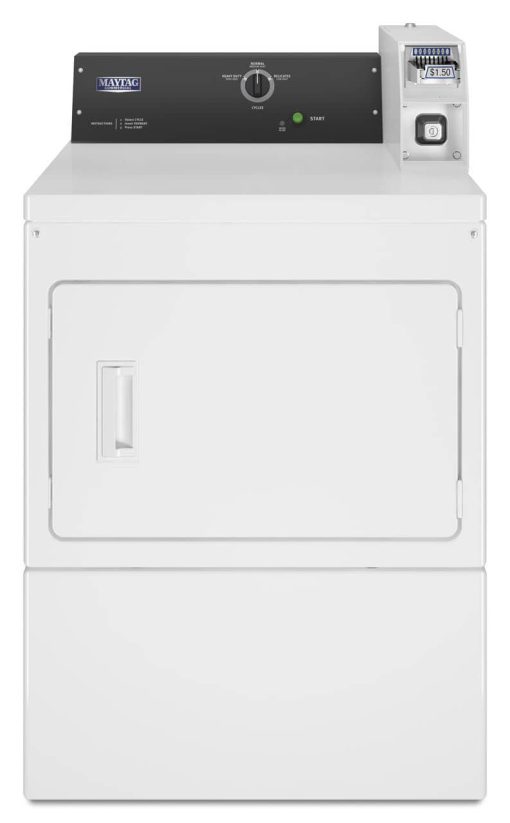 Maytag 27" White Commercial Gas Super-Capacity Dryer, Coin-Ready