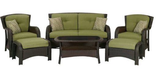 Hanover Strathmere 6-Piece Outdoor Lounge Patio Set In Cilantro Green