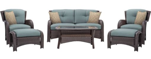 Hanover Strathmere 6-Piece Outdoor Lounge Patio Set In Ocean Blue