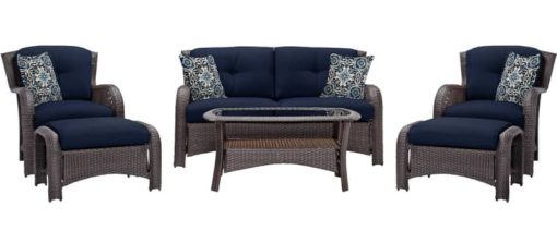 Hanover Strathmere 6-Piece Outdoor Lounge Patio Set In Navy Blue
