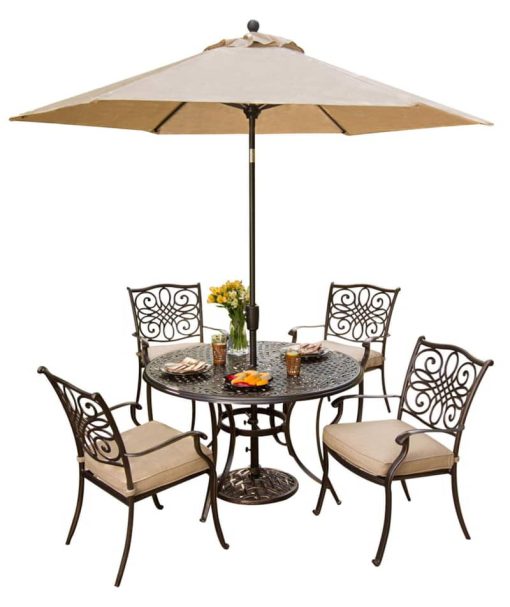 Hanover Traditions 5-Piece Outdoor Dining Patio Set with Umbrella