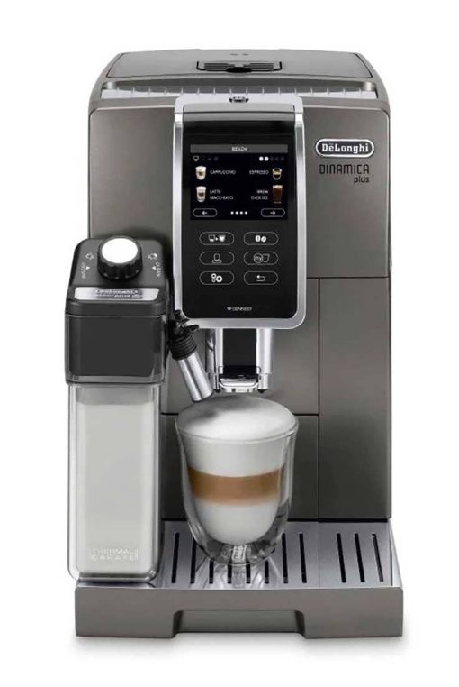 DeLonghi Dinamica Plus Titanium Smart Coffee & Espresso Machine w/ Coffee Link Connectivity App + Automatic Milk Frother