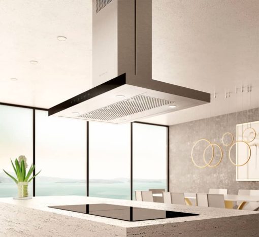 Elica Maggiore 36" Stainless Steel With Black Glass Island Hood - Image 2