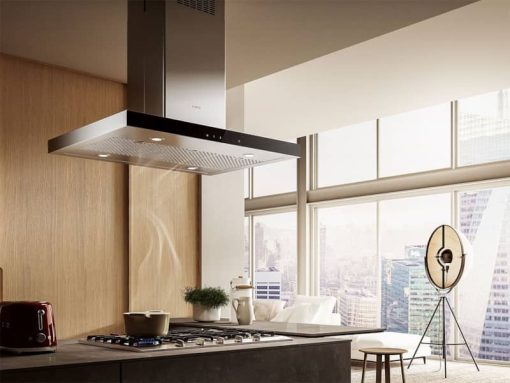 Elica Maggiore 36" Stainless Steel With Black Glass Island Hood - Image 3