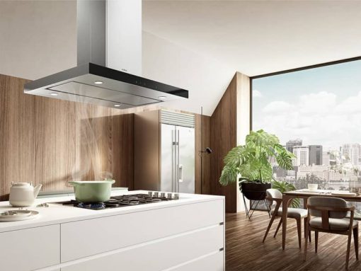 Elica Salice 36" Stainless Steel With Black Glass Island Hood - Image 3