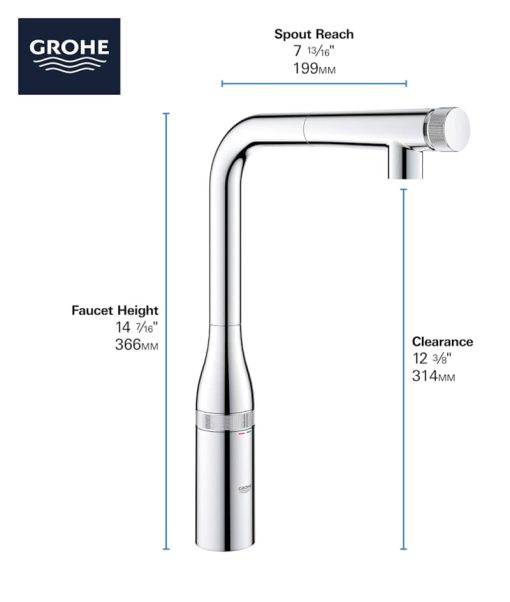 GROHE Essence StarLight Chrome Smartcontrol Pull-Out Kitchen Faucet - Image 6