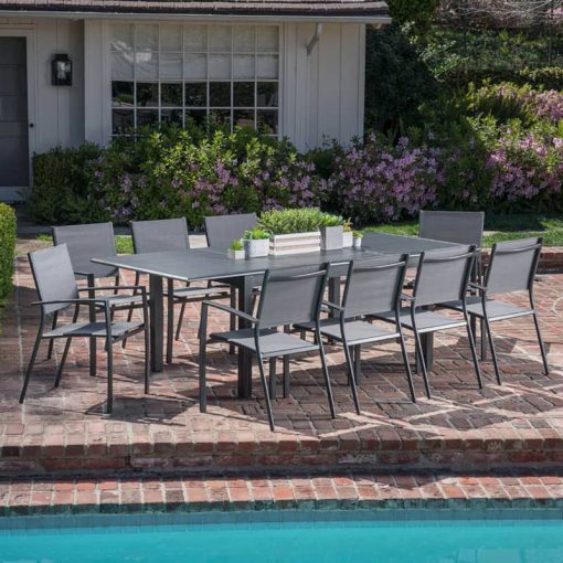 Hanover Cameron 11-Piece Outdoor Dining Set In Grey With 10 Aluminum Sling Chairs, 63x94" Aluminum Extension Table - Image 16