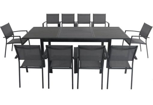 Hanover Cameron 11-Piece Outdoor Dining Set In Grey With 10 Aluminum Sling Chairs, 63x94" Aluminum Extension Table - Image 2