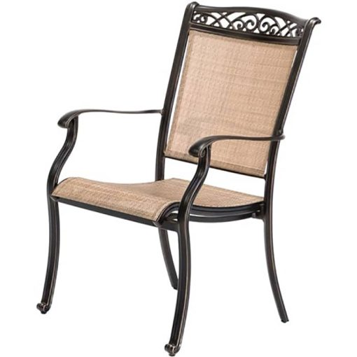Hanover Fontana 5-Piece Outdoor Dining Set In Tan/Bronze With 4 Sling Chairs, 48" Cast Table - Image 5