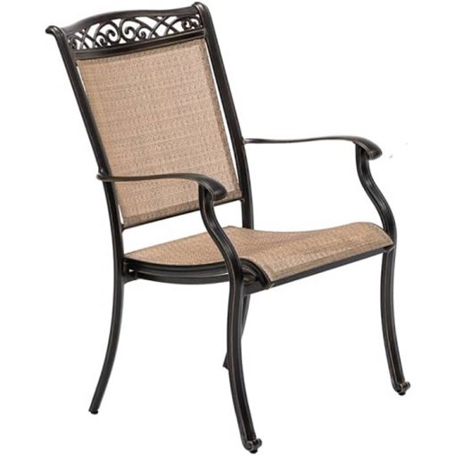 Hanover Fontana 5-Piece Outdoor Dining Set In Tan/Bronze With 4 Sling Chairs, 48" Cast Table - Image 6