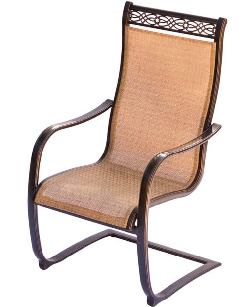 Hanover Monaco 7-Piece Outdoor Dining Set In Tan/Bronze With 6 Spring Sling Chairs, 42" x 84" Glass-Top Table - Image 5