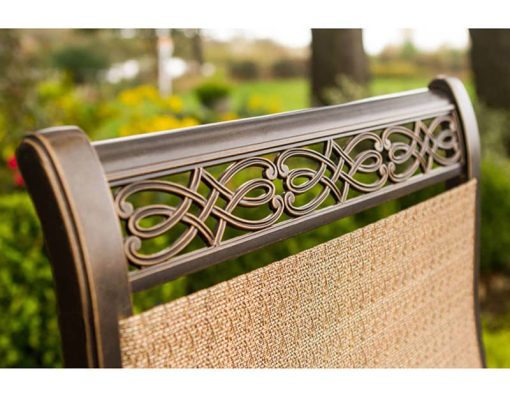 Hanover Monaco 7-Piece Outdoor Dining Set In Tan/Bronze With 6 Spring Sling Chairs, 42" x 84" Glass-Top Table - Image 6