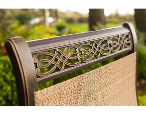 Hanover Monaco 5-Piece Outdoor Dining Set In Tan Sling/Glass With 4 Sling Dining Chairs, 48" Round Glass Top Table - Image 6