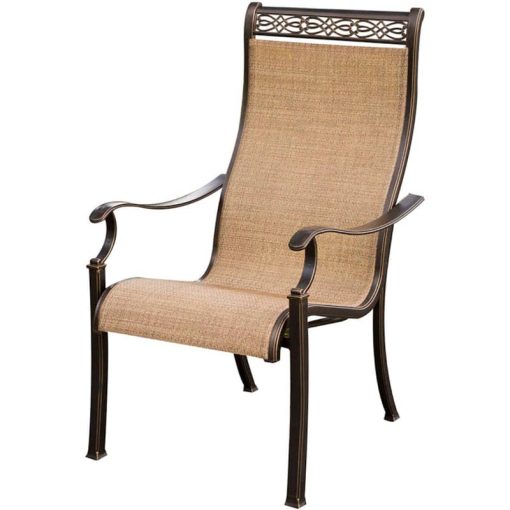 Hanover Monaco 5-Piece Outdoor Dining Set In Tan Sling/Glass With 4 Sling Dining Chairs, 48" Round Glass Top Table - Image 4