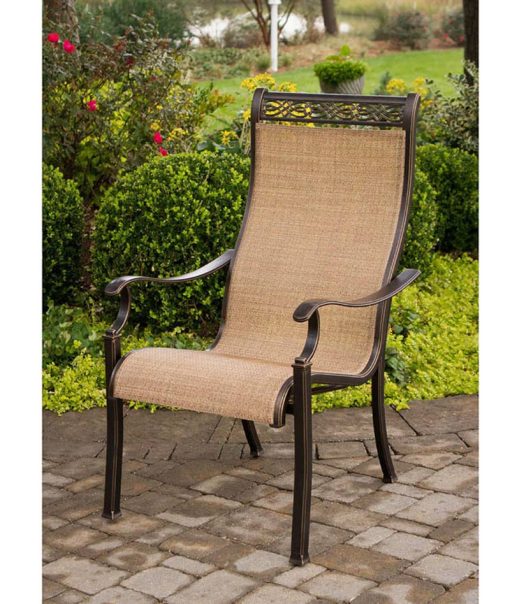 Hanover Monaco 5-Piece Outdoor Dining Set In Tan Sling/Glass With 4 Sling Dining Chairs, 48" Round Glass Top Table - Image 5