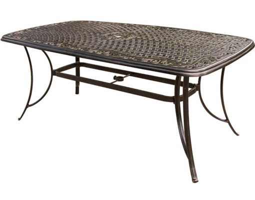 Hanover Manor 7-Piece Outdoor Dining Set In Tan/Bronze With 6 Spring Chairs, 72" x 38" Cast-Top Table, Umbrella, Base - Image 3