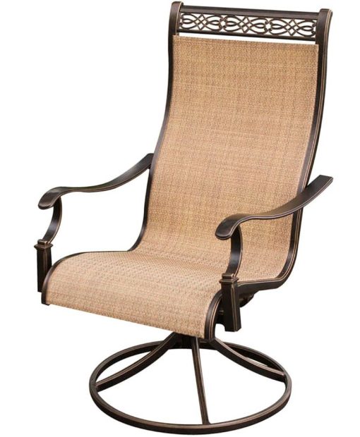 Hanover Monaco 5-Piece Outdoor Dining Set In Tan/Bronze With 4 Sling Swivel Rockers, 48" Glass-Top Round Table - Image 4