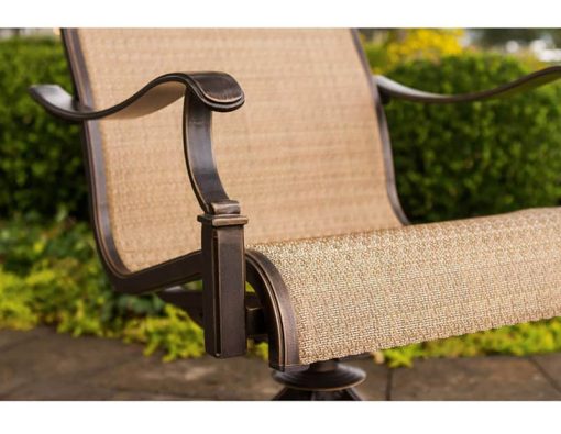 Hanover Monaco 5-Piece Outdoor Dining Set In Tan/Bronze With 4 Sling Swivel Rockers, 48" Glass-Top Round Table - Image 6