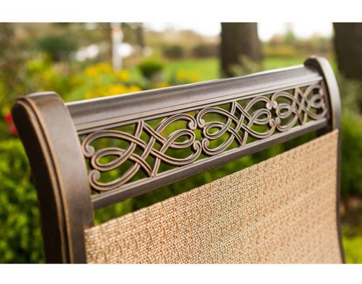 Hanover Monaco 5-Piece Outdoor Dining Set In Tan/Bronze With 4 Sling Swivel Rockers, 48" Glass-Top Round Table - Image 5
