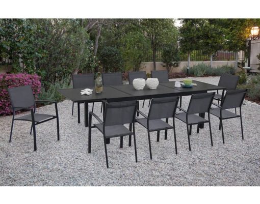 Hanover Naples 11-Piece Outdoor Dining Set In Gray With 10 Sling Dining Chairs, 40" x 118" Expandable Table - Image 2
