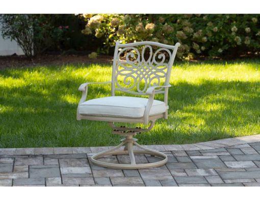 Hanover Traditions 5-Piece Outdoor Dining Set In Beige/Sand With 4 Swivel Chairs, 48" Cast-Top Table - Image 5