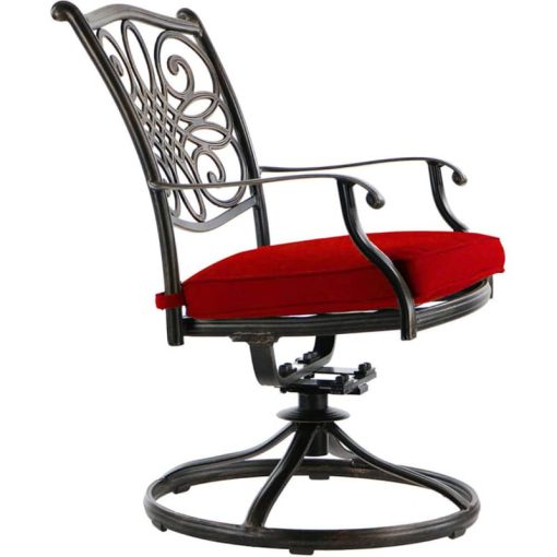 Hanover Traditions 5-Piece Outdoor Dining Set In Red/Bronze With 4 Swivel Rockers, 48" Glass-Top Table - Image 6