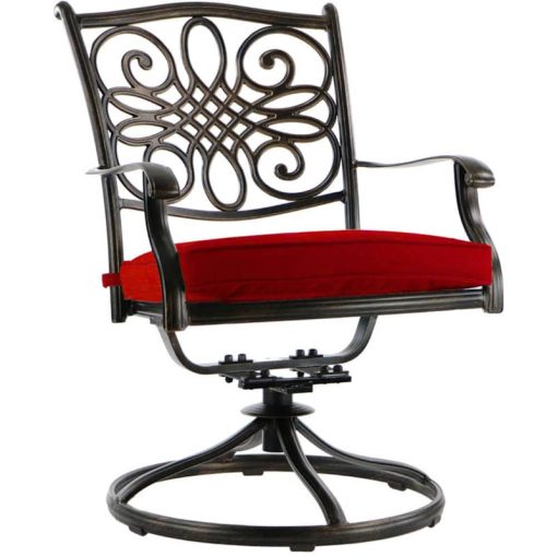 Hanover Traditions 5-Piece Outdoor Dining Set In Red/Bronze With 4 Swivel Rockers, 48" Glass-Top Table - Image 4