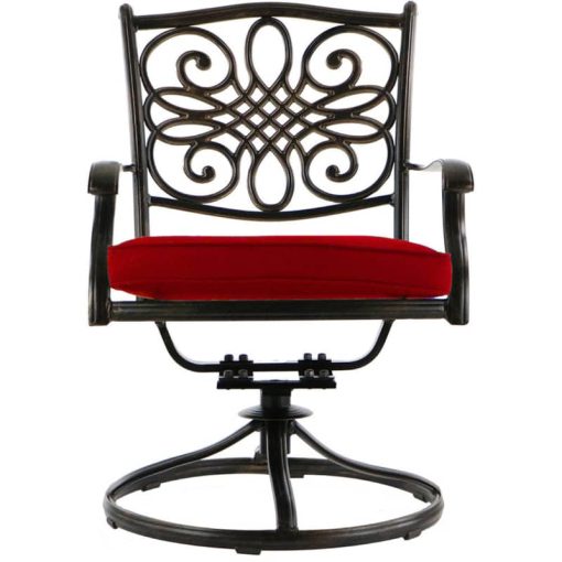 Hanover Traditions 5-Piece Outdoor Dining Set In Red/Bronze With 4 Swivel Rockers, 48" Glass-Top Table - Image 5