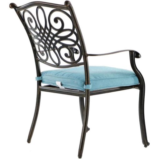 Hanover Traditions 5-Piece Outdoor Dining Set In Blue/Bronze With 4 Dining Chairs, 32" x 38" Cast-Top Table With Umbrella & Stand - Image 6