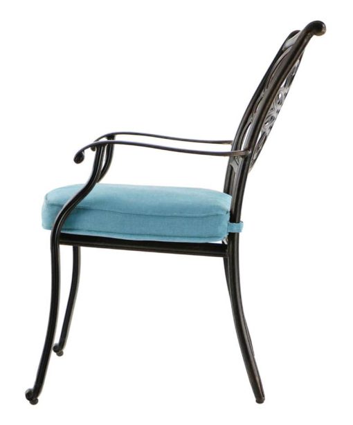 Hanover Traditions 5-Piece Outdoor Dining Set In Blue/Bronze With 4 Dining Chairs, 32" x 38" Cast-Top Table With Umbrella & Stand - Image 5