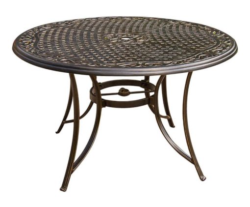 Hanover Traditions 5-Piece Outdoor Dining Set In Blue/Bronze With 4 Dining Chairs, 32" x 38" Cast-Top Table With Umbrella & Stand - Image 8