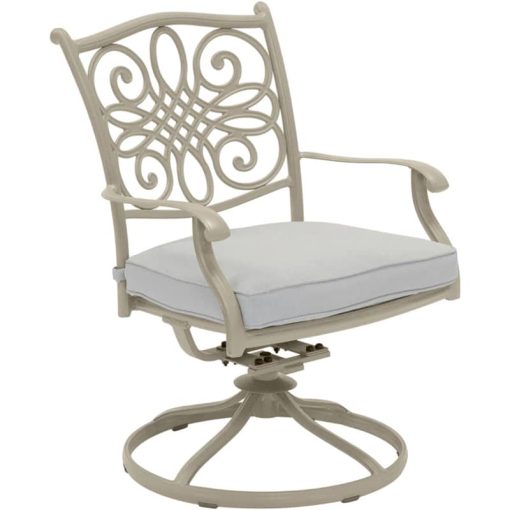 Hanover Traditions 7-Piece Outdoor Dining Set In Beige/Sand With 6 Swivel Chairs, 38x72 Cast-Top Table - Image 3