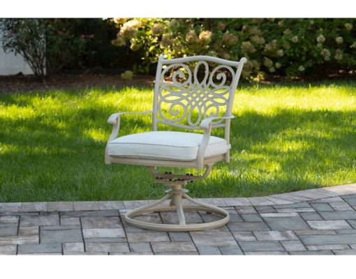 Hanover Traditions 7-Piece Outdoor Dining Set In Beige/Sand With 6 Swivel Chairs, 38x72 Cast-Top Table - Image 5