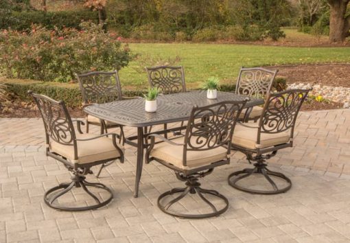 Hanover Traditions 7-Piece Swivel Dining Patio Set In Natural Oat - Image 4