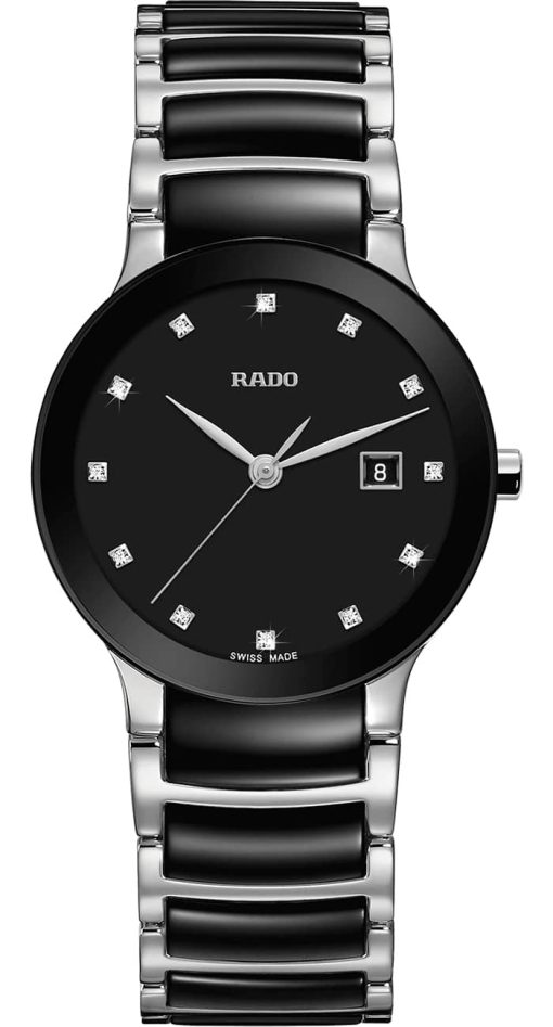 Rado Centrix Diamonds Quartz Black Dial Stainless Steel Watch, 28mm