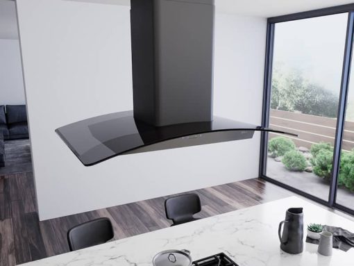 Zephyr 42" Ravenna Black Stainless Steel With Smoke-Gray Glass Island Hood