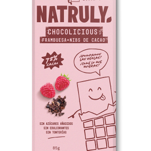 CHOLOLATE CON FRAMBUESA Y NIBS DE CACAO 85 G