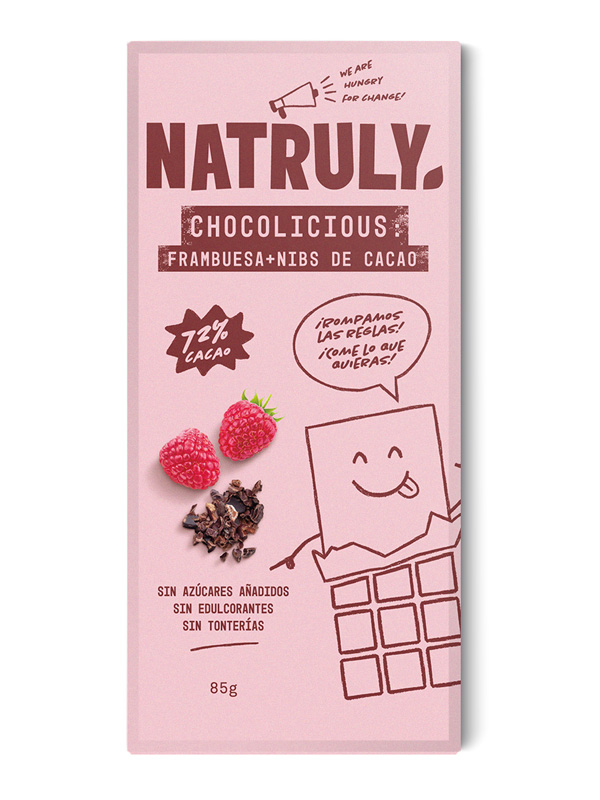 CHOLOLATE CON FRAMBUESA Y NIBS DE CACAO 85 G