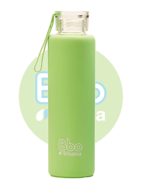 BOTELLA BBO VERDE BOROSILICATO CON SILICONA 550 ml.  IRISANA