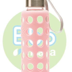 BOTELLA BBO ROSA BOROSILICATO CON SILICONA 300 ml.  IRISANA