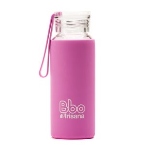 BOTELLA BBO ROSA BOROSILICATO CON SILICONA 330 ml. IRISANA