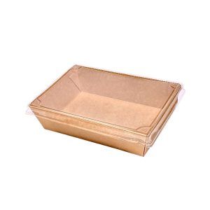 Caixa / Saladeira de Cartão Rectangular Kraft c/ tampa PET