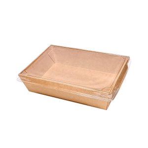 Caixa / Saladeira de Cartão Rectangular Kraft c/ tampa PET