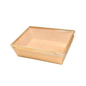 Caixa / Saladeira de Cartão Rectangular Kraft c/ tampa PET