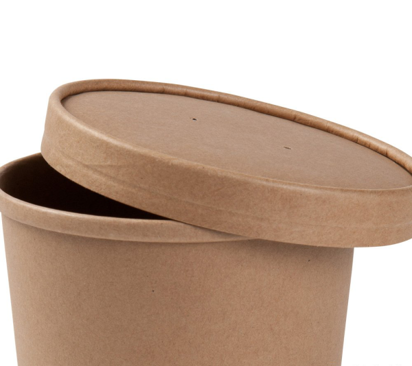 Caixa para Sopa de Cartão Kraft 480ml (16Oz) Pacote 25 Com Tampa