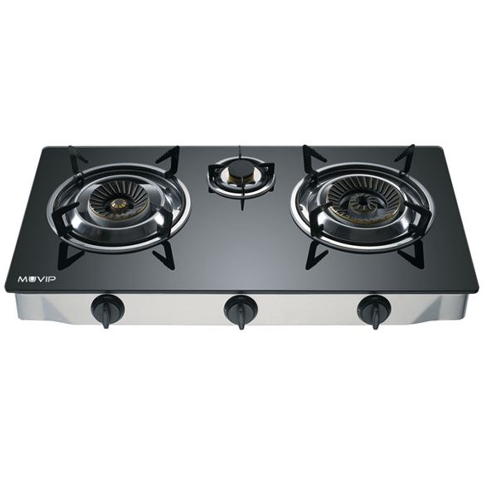 Cocina Gas INOX 3 Fuegos Cristal Templado MUVIP - 64822